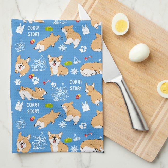 Corgi Story Christmas Geschirrtuch (Viertel Falte)