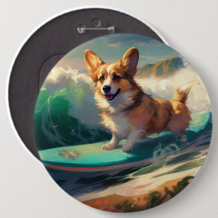 Corgi Strand Surfen Malerei Button