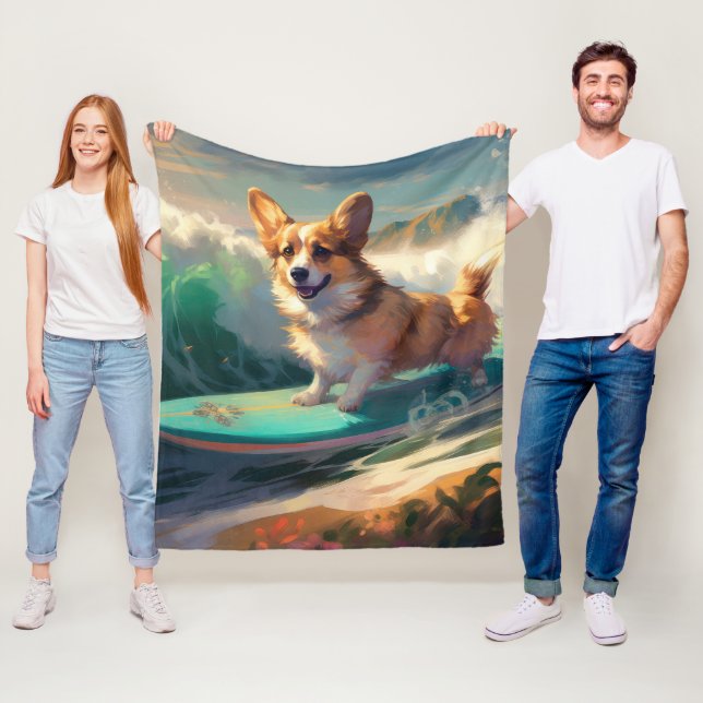 Corgi  Strand Surfen Malerei Fleecedecke (Beispiel)