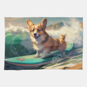 Corgi  Strand Surfen Malerei Geschirrtuch