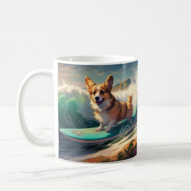 Corgi  Strand Surfen Malerei Kaffeetasse (Links)