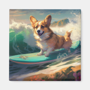 Corgi  Strand Surfen Malerei Magnet