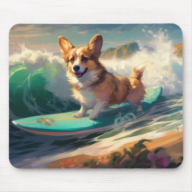 Corgi  Strand Surfen Malerei Mousepad (Vorne)