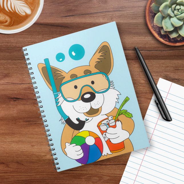 Corgi Summer Scuba Diver Cocktail Niedlicher Hund Notizblock (Corgi in Summer Snorkel Beach Ball Ready for the Pool Spiral Notebook Corgi Dog Gift)