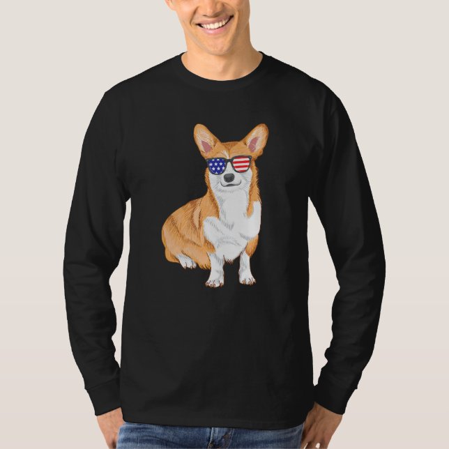 Corgi Sunglasses American Flag Hund T-Shirt (Vorderseite)