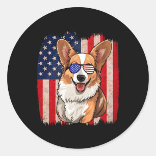 Corgi Sungles American Flag Usa Patriotic 4. J Runder Aufkleber
