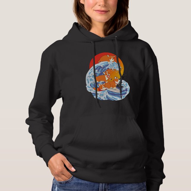 Corgi Surfer Surfing Surf Board Corgi Hoodie (Vorderseite)