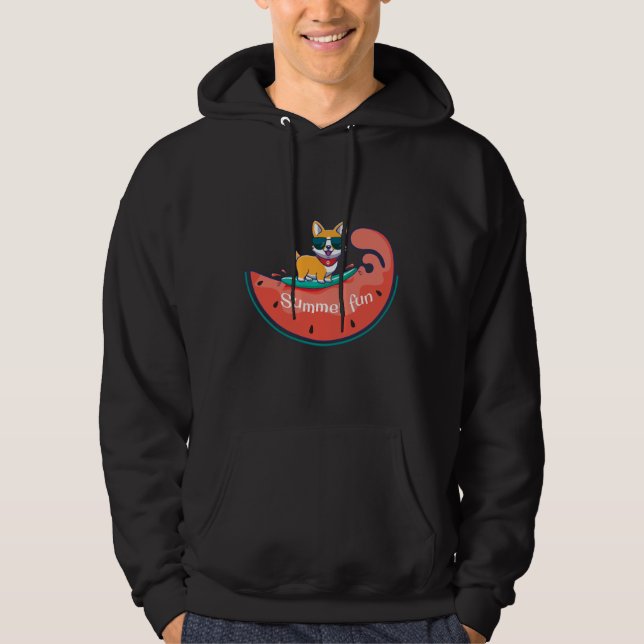 Corgi Surfing Hoodie (Vorderseite)