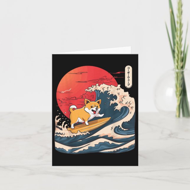Corgi Surfing Japanisch Wave Karte (Vorderseite)