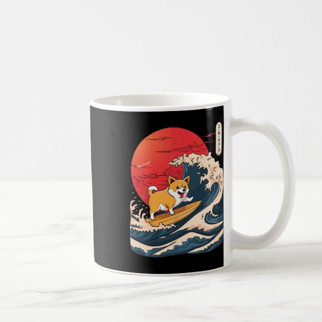 Corgi surft auf japanischer Welle _4  Kaffeetasse (Rechts)