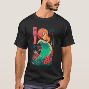 Corgi surft auf japanischer Welle T-Shirt