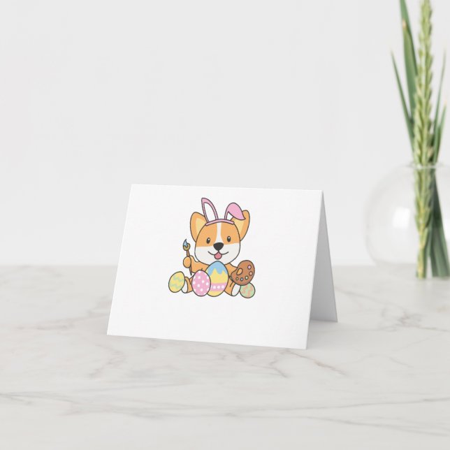 Corgi süß zu Ostern mit Ostereiern als Dankeskarte (Vorderseite)