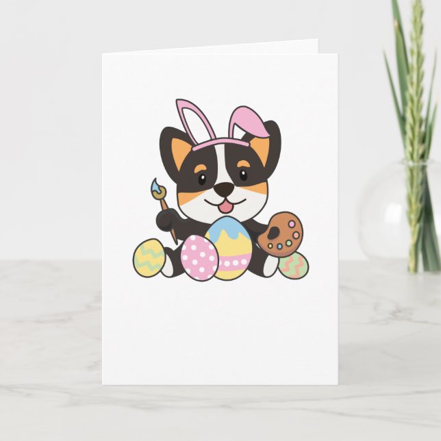 Corgi süß zu Ostern mit Ostereiern als Karte (Vorderseite)