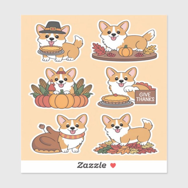 Corgi Thanksgiving  Aufkleber (Blatt)