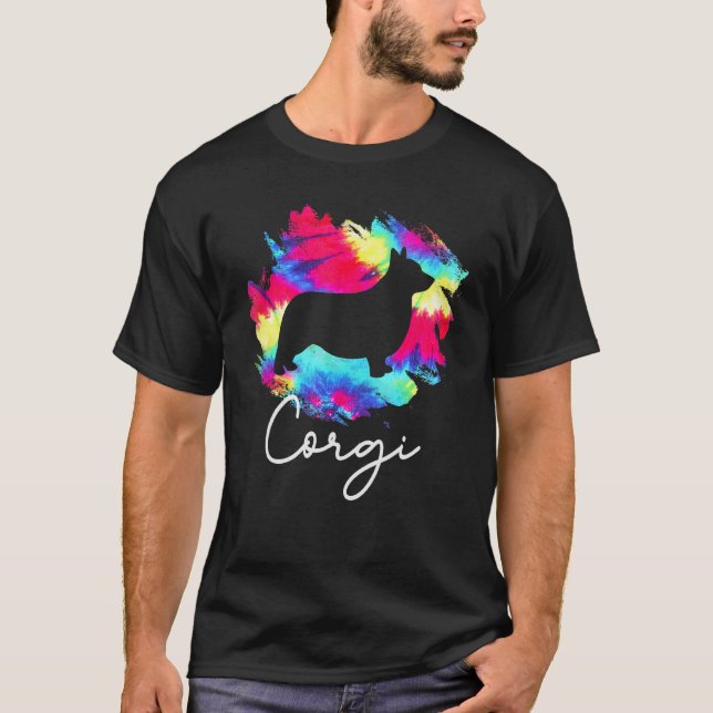 Corgi-Tie-Dye-Regenbogen-Hund T-Shirt (Vorderseite)