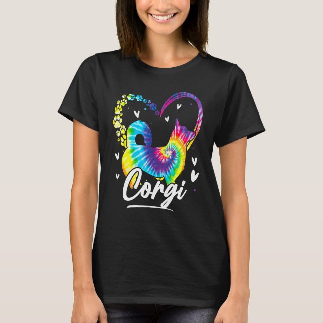 Corgi Tie Dye Regenbogen Hund T-Shirt (Vorderseite)
