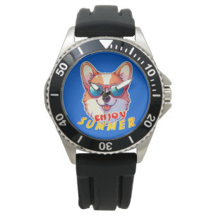 Corgi trägt eine Sonnenbrille Genießen Sie den Som Armbanduhr