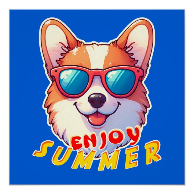 Corgi trägt eine Sonnenbrille Genießen Sie den Som Poster (Vorderseite)