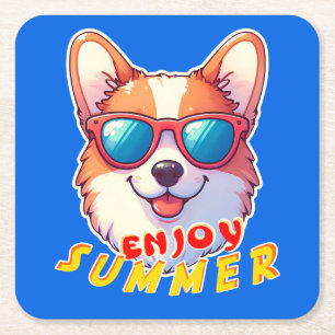 Corgi trägt eine Sonnenbrille Genießen Sie den Som Rechteckiger Pappuntersetzer