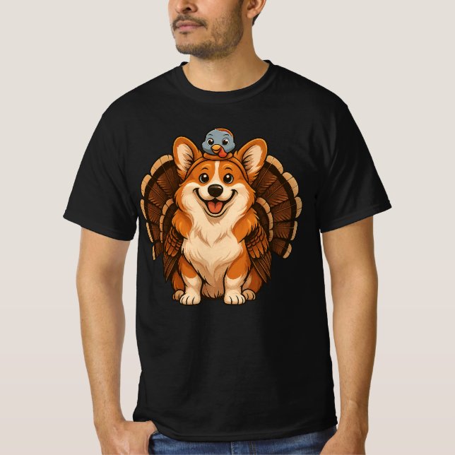 Corgi trägt Truthahn Herbst Thanksgiving  T-Shirt (Vorderseite)