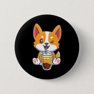 Corgi trinkt Boba Bubble Tee Drink Dog Anime Kaw Button