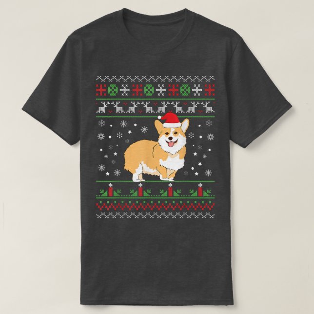 Corgi Ugly Christmas Pajama Tree Lights Xmas Corgm T-Shirt (Design vorne)