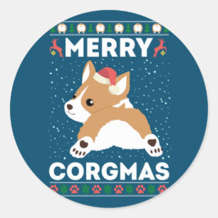 Corgi Ugly Christmas Sweater Style Merry Corgmas Runder Aufkleber