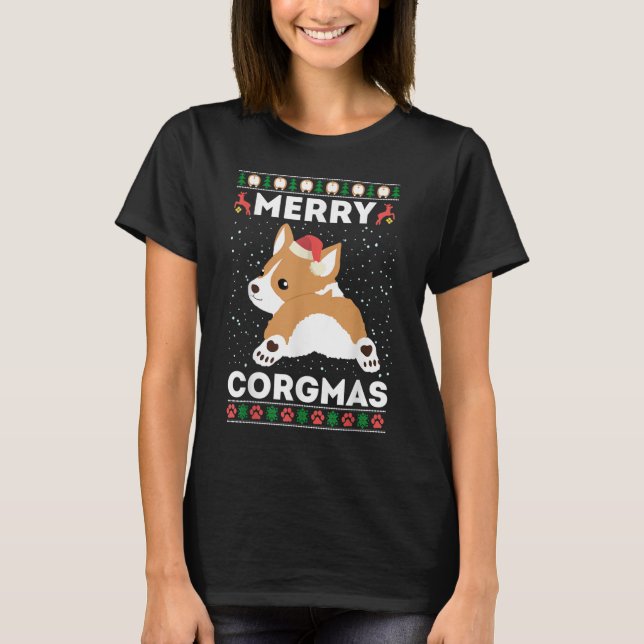 Corgi Ugly Christmas Sweater Style Merry Corgmas  T-Shirt (Vorderseite)
