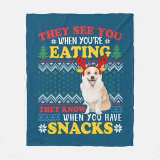 Corgi Ugly Christmas They See You're Eating Xmas Fleecedecke