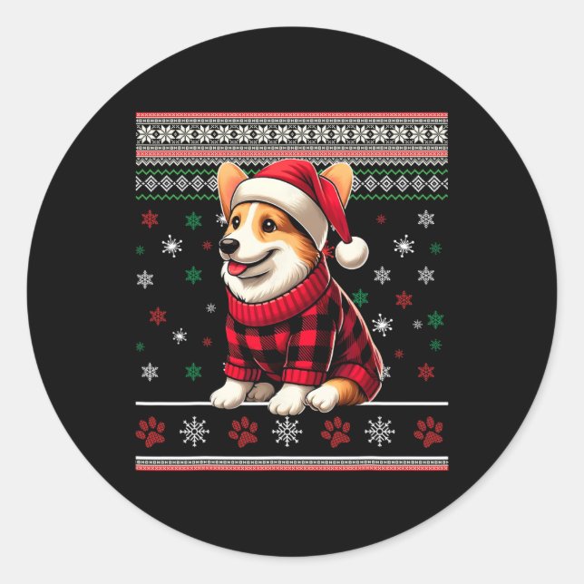 Corgi Ugly Funny Weihnachtsfeier Weihnachtsmannmüt Runder Aufkleber (Vorderseite)