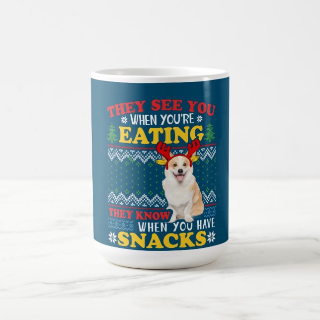 Corgi Ugly Weihnachten sie sehen Sie essen Weihnac Kaffeetasse (Mittel)