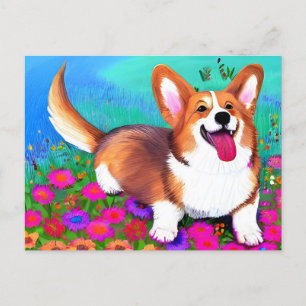 Corgi und Blume Postkarte