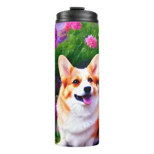 Corgi und Blume Thermosbecher