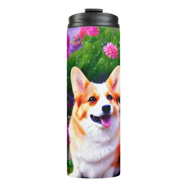 Corgi und Blume Thermosbecher (Vorderseite)