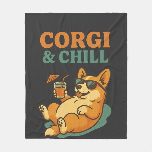 Corgi und Chillen Fleecedecke (Vorderseite)