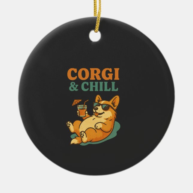 Corgi und Chillen Keramik Ornament (Vorne)