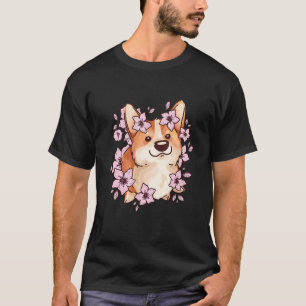 Corgi und Corgi mit Sakura und Kirschblüte T-Shirt