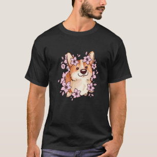 Corgi und Corgi mit Sakura und Kirschblüte T-Shirt