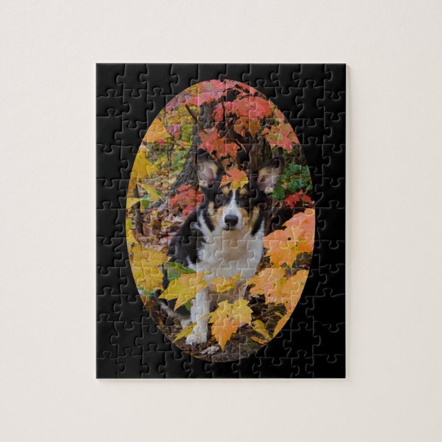 Corgi und Herbstfarben-Entwurf Puzzle (Vertikal)