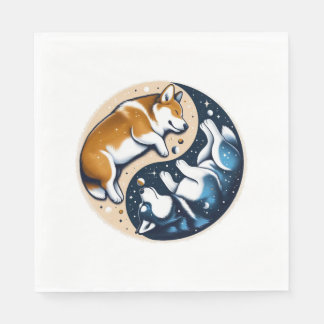 Corgi und Husky auf der Raumfahrt Yin und Yang Ess Serviette