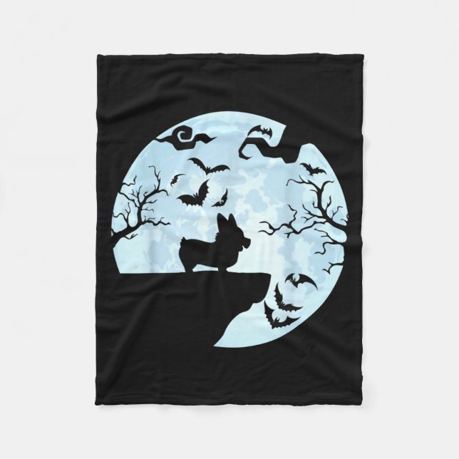 Corgi und Mond Halloween Fleecedecke (Vorderseite)