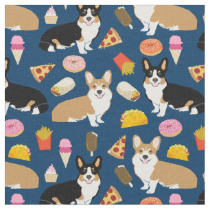 Corgi und tribfarbene Corgi-Junk-Lebensmittel Stoff