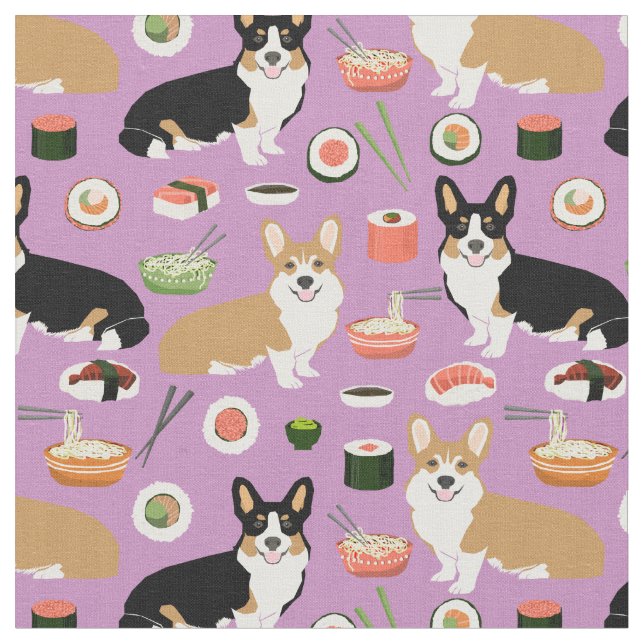 Corgi und trifarbiges Corgi Sushi-Hundefutter Stoff (Nahaufnahme)