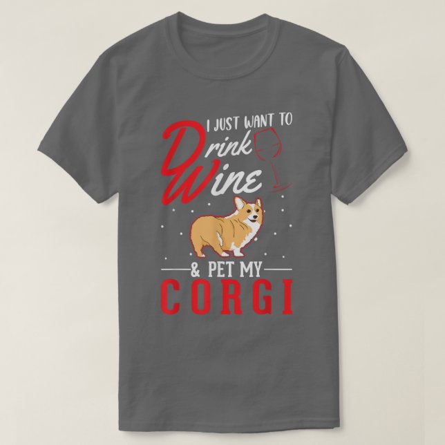 Corgi und Wein T-Shirt (Design vorne)