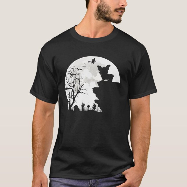 Corgi Under Moon Halloween Dog T-Shirt (Vorderseite)