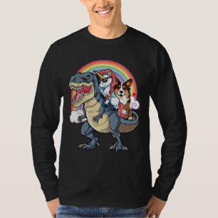 Corgi Unicorn Ride T Rex T-Shirt