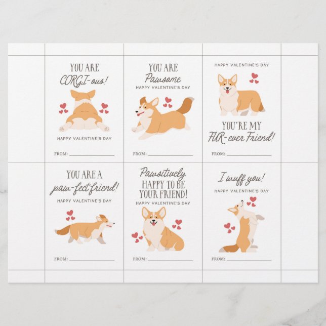 Corgi Valentine Cards for Kids Briefbogen (Vorderseite)