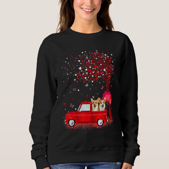 Corgi Valentine's Day  Dogs Red Truck Hearts Sweatshirt (Vorderseite)