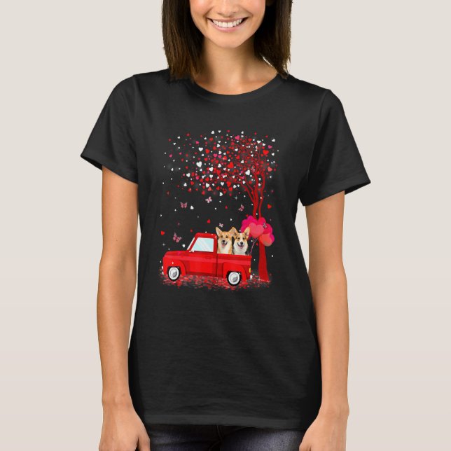 Corgi Valentine's Day  Dogs Red Truck Hearts T-Shirt (Vorderseite)