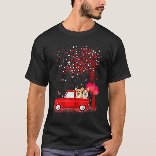 Corgi Valentine's Day  Dogs Red Truck Hearts T-Shirt (Vorderseite)